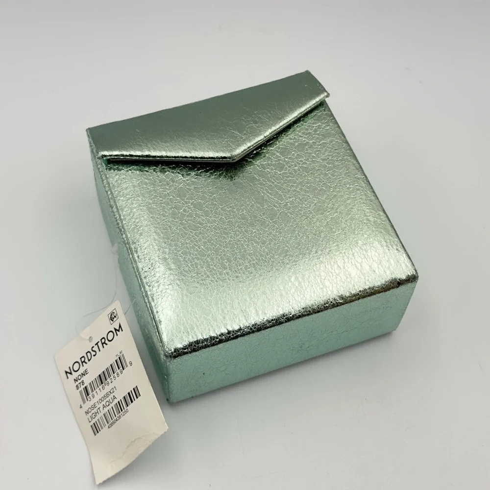 NWT NORDSTROM Aqua Blue‎ Metallic Folding Jewelry Ear Ring Box Travel Organizer